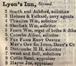 2 - 8 Lyons Inn, Strand 1842 Robsons street directory