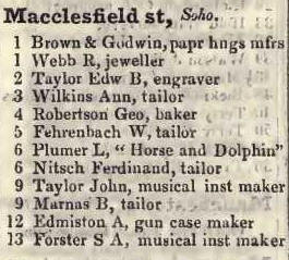 Macclesfield street, Soho 1842 Robsons street directory
