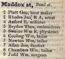 Maddox street, Bond street 1842 Robsons street directory