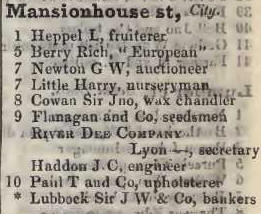 Mansion House street, City 1842 Robsons street directory