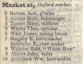 Market street, Oxford market 1842 Robsons street directory