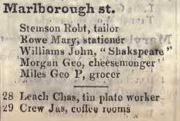 Marlborough street 1842 Robsons street directory