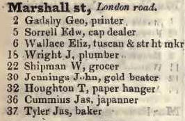 Marshall street, London road 1842 Robsons street directory