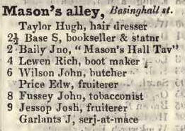 Masons alley, Basinghall street 1842 Robsons street directory