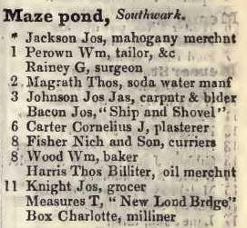 Maze pond, Southwark 1842 Robsons street directory