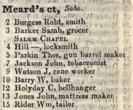 Meards court, Soho 1842 Robsons street directory