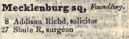 Mecklenburgh square, Foundling 1842 Robsons street directory