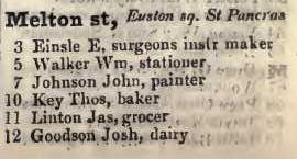 3 - 12 Melton street, Euston square, St Pancras 1842 Robsons street directory