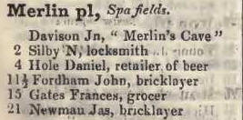 Merlin place, Spa fields 1842 Robsons street directory