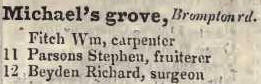Michaels grove, Brompton road 1842 Robsons street directory