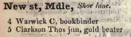 Middle New street, Shoe lane 1842 Robsons street directory