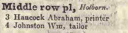 Middle row place, Holborn 1842 Robsons street directory