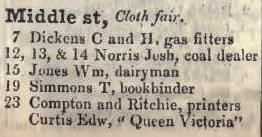 Middle street, Cloth fair 1842 Robsons street directory