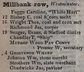 Millbank row, Westminster 1842 Robsons street directory