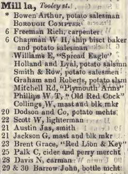 Mill lane, Tooley street 1842 Robsons street directory