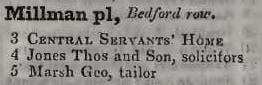 Millman place, Bedford row 1842 Robsons street directory