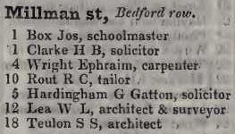 Millman street, Bedford row 1842 Robsons street directory