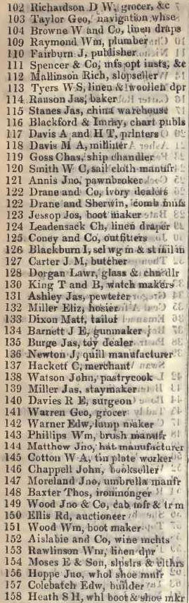 102 - 158 Minories 1842 Robsons street directory