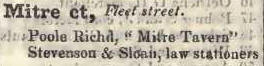 Mitre court, Fleet street 1842 Robsons street directory