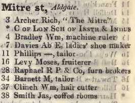 Mitre street, Aldgate 1842 Robsons street directory