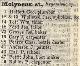 Molyneux street, Bryanstone square 1842 Robsons street directory