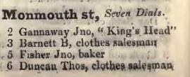 2 - 6 Monmouth street, Seven dials 1842 Robsons street directory