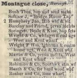 Montague close, Borough 1842 Robsons street directory