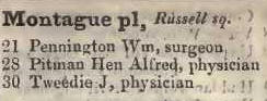 Montague place, Russell square 1842 Robsons street directory