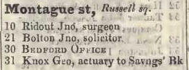 Montague street, Russell square 1842 Robsons street directory