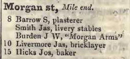 Morgan street, Mile end 1842 Robsons street directory