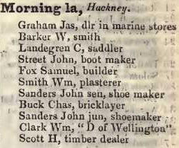 Morning lane, Hackney 1842 Robsons street directory
