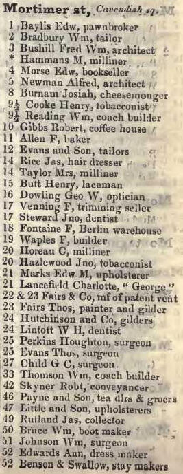 1 - 52 Mortimer street, Cavendish square 1842 Robsons street directory