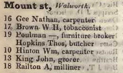 Mount street, Walworth 1842 Robsons street directory