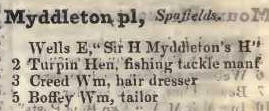 Myddleton place, Spa fields 1842 Robsons street directory