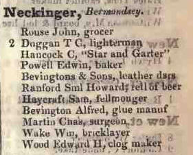 Neckinger, Bermondsey 1842 Robsons street directory