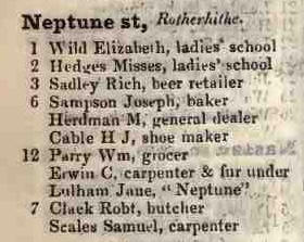 Neptune street, Rotherhithe 1842 Robsons street directory