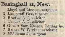 New Basinghall street 1842 Robsons street directory