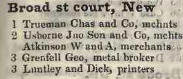 New Broad street court 1842 Robsons street directory