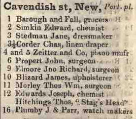 New Cavendish street, Portland place 1842 Robsons street directory
