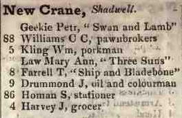 New Crane, Shadwell 1842 Robsons street directory
