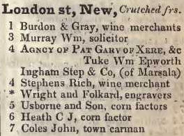 New London street, Crutched friars 1842 Robsons street directory