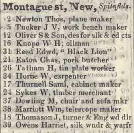 New Montague street, Spitalfields 1842 Robsons street directory