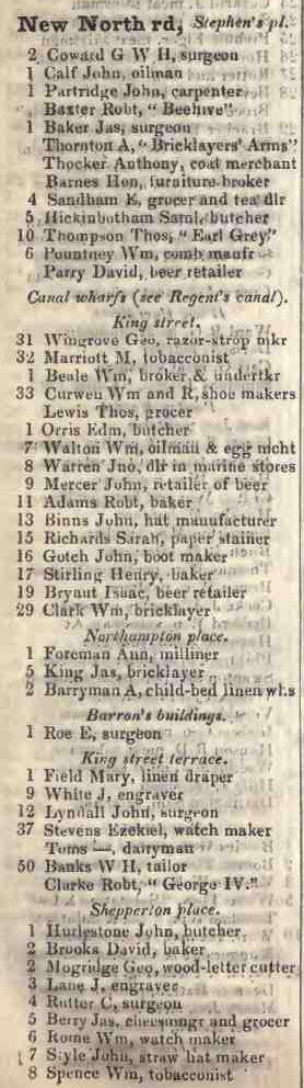 New North road 1842 Robsons street directory