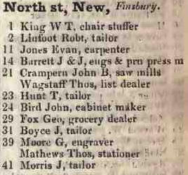 New North street, Finsbury 1842 Robsons street directory