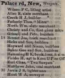 New Palace road, Stangate 1842 Robsons street directory