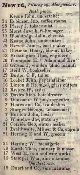 New road, Fitzroy square, Marylebone  1842 Robsons street directory