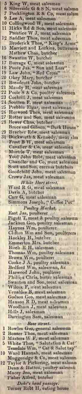 5 to Dukes head passage, Newgate Market 1842 Robsons street directory
