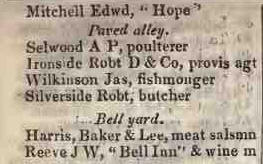 Hope to Bell Inn, Newgate Market 1842 Robsons street directory