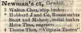 Newmans court, Cornhill 1842 Robsons street directory