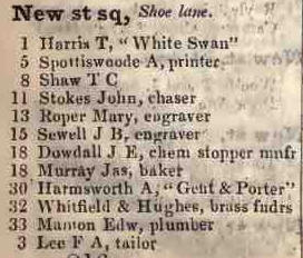 New street square, Shoe lane 1842 Robsons street directory
